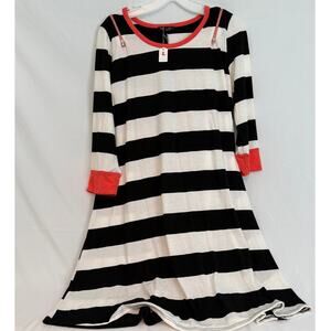 NWT Vision Black White Striped Dress‎ A-Line 3/4 Sleeve Size LARGE